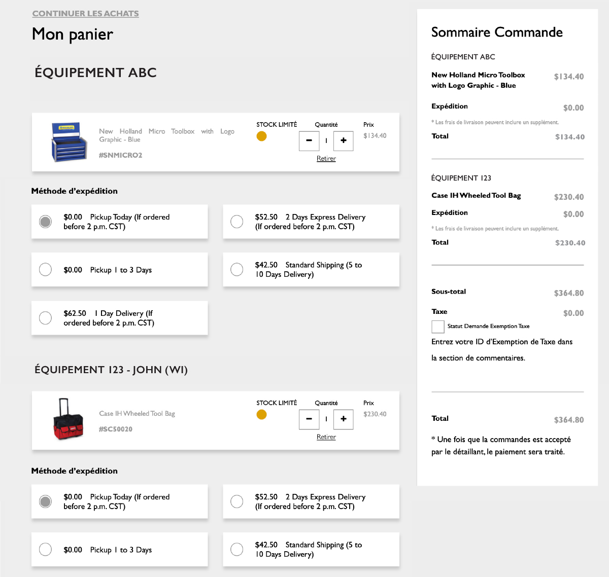 Multi-brand checkout screen example