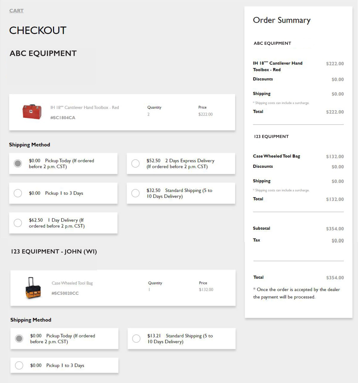 Multi-brand checkout screen example