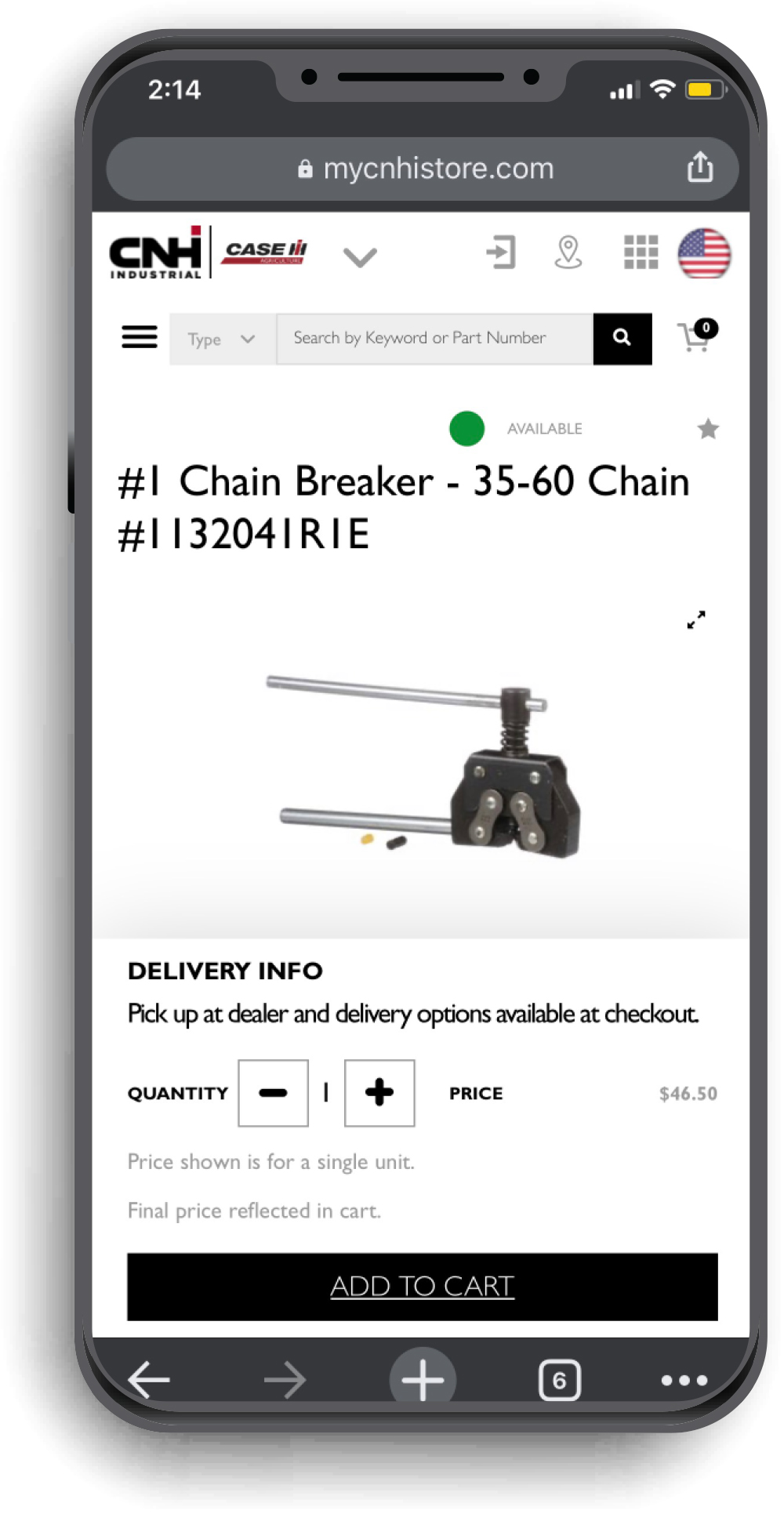 Search by Part/Pin or Serial Number example